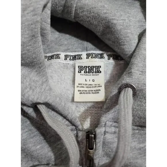 Victoria's Secret PINK Rainbow Sequin Bling Full Zip Hoodie Gray Size Large EUC